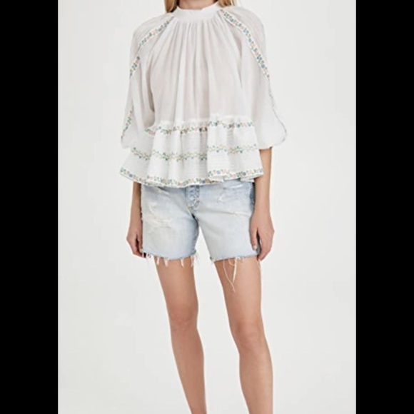 ByTimo Embroidered 100% Cotton Voile Smocked Lattice Lace Peasant Top Sz S - Picture 2 of 9